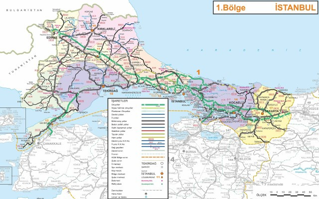 General Directorate of Highways 1st Region Map