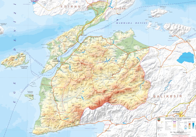 Canakkale Physical Map