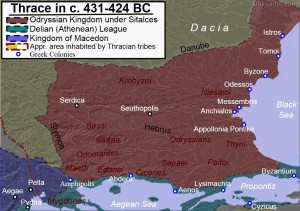 Το Οδρυσικό Βασίλειο στα τέλη του 5ου αιώνα π.Χ. (καφέ)